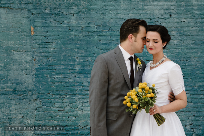 bride and groom portrait in the streets of Shreveport Louisiana