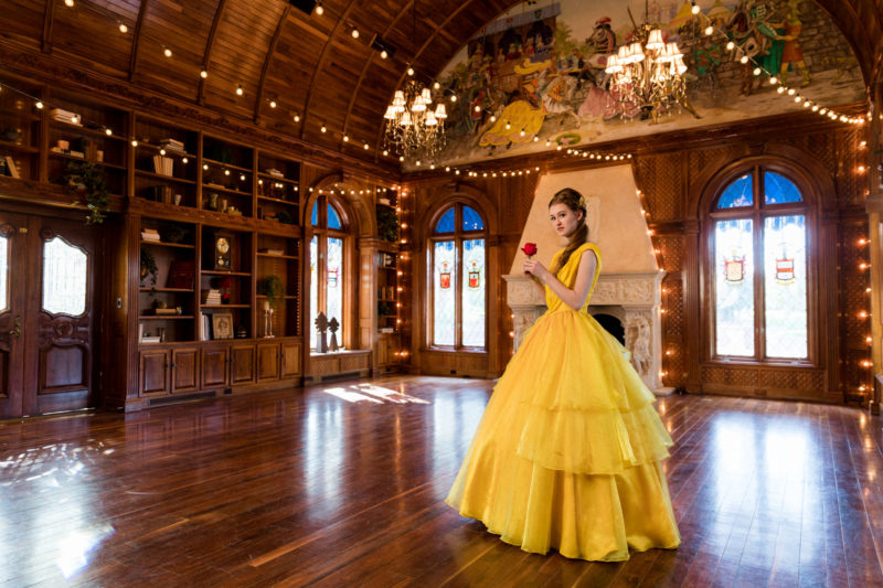 High School Portrait of girl in Disney Costume Bell Dress